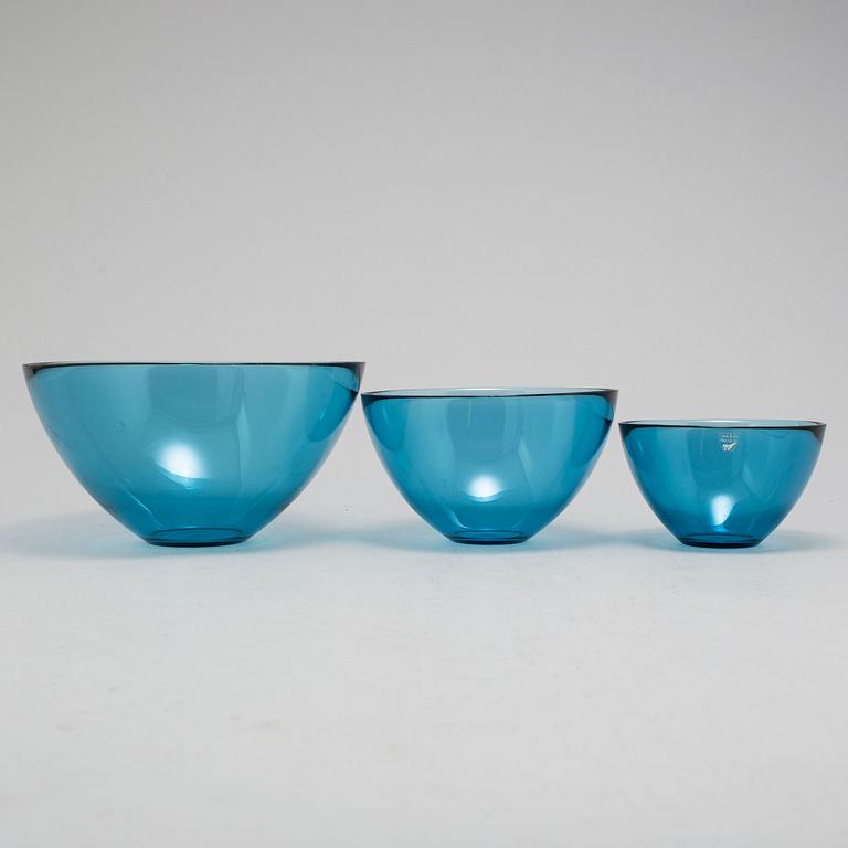 Three 'Fuga' glass bowls by Sven Palmqvist for Orrefors, dated 1998.