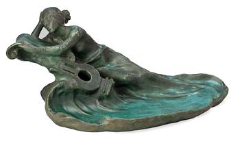 An Agnes de Frumerie & Edmond Lachenal Art Nouveau faience inkstand, Paris 1901.