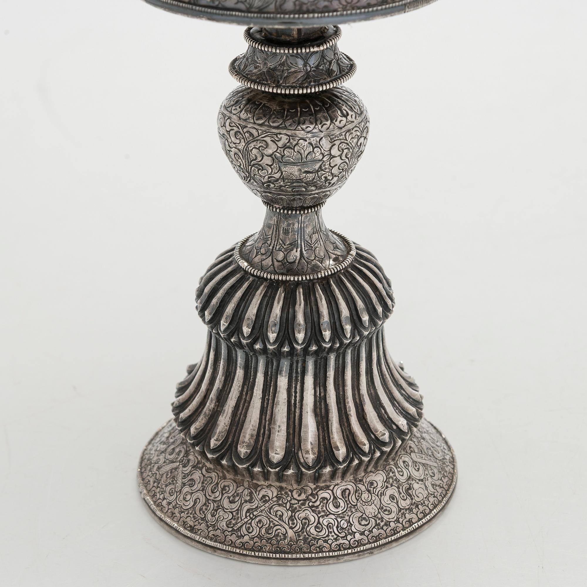 Two silver butter lamps, Tibet, 19th century.