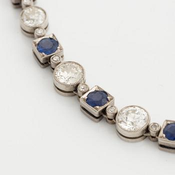 Necklace, white gold with old-cut diamonds and sapphires.