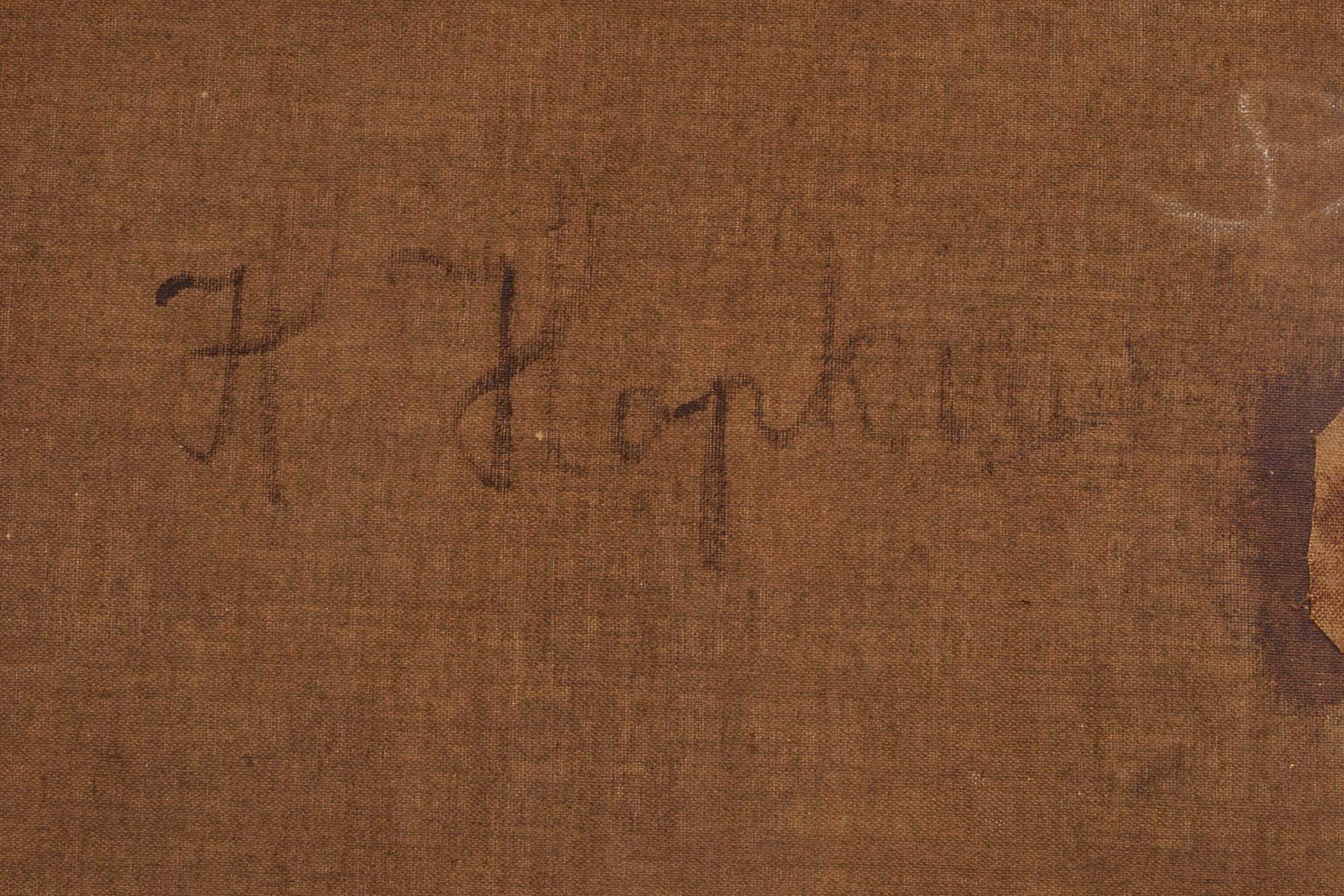 OKÄND KONSTNÄR, olja på duk. Signerad a tergo H Hopkins.