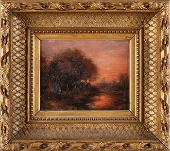 OKÄND KONSTNÄR, olja på pannå, otydligt signerad, sannolikt 1800-tal.