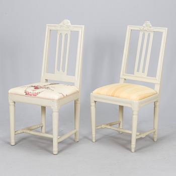 A set of six matched painted Gustavian chairs, 18th/19th Century.