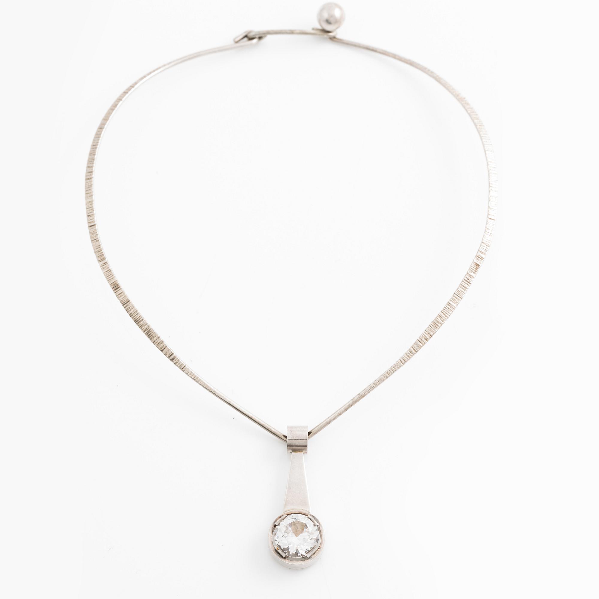 Necklace with pendant, silver and white stone, Ceson, Gothenburg 1968 and 1969.