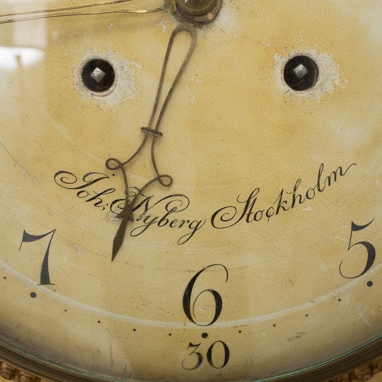 A Gustavian pendulum clock made by Johan Nyberg (1787-1801) in the later part of the 18th century.