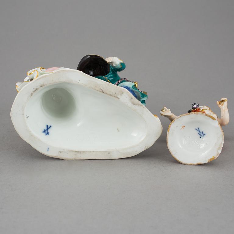 FIGURINER, 2 st, porslin. Meissen, 1800-talets slut.