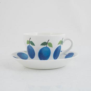 Stig Lindberg, elevens bone chian coffee cups with saucers, "Prunus", Gustavsberg, Sweden.