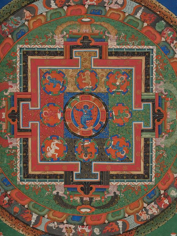 A Tibetan Raktayamri Thangka, 19th century/around 1900.