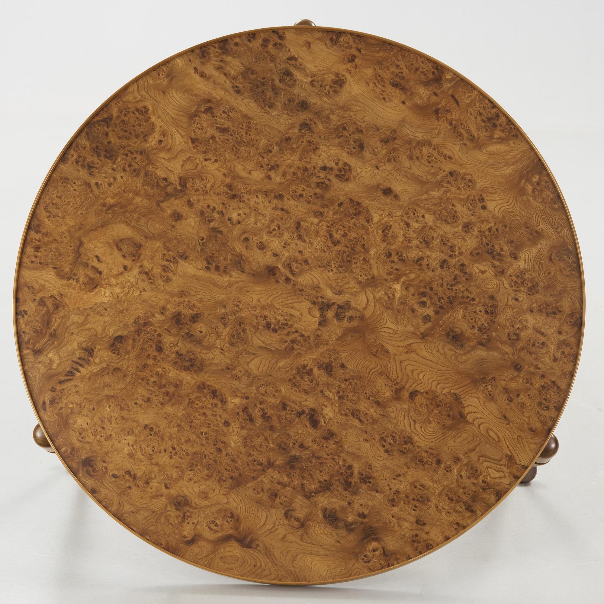 A Josef Frank walnut and burled wood sofa table, model 2139, post 1985.