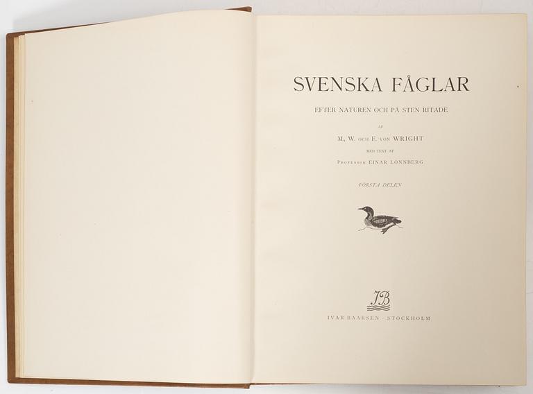 The Wright Brothers, books, 3 volumes, 'Svenska Fåglar', A. Börtzells tryckeri AB, Ivar Baarsen, Stockholm, 1924-1929.
