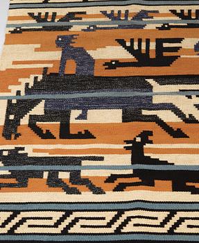 Märta Måås-Fjetterström, A TAPESTRY. "Odins jakt"/"Odens jakt"/"Odens jagt". Flat weave. 120,5 x 213  cm. Designed by Märta Måås-Fjetterström.