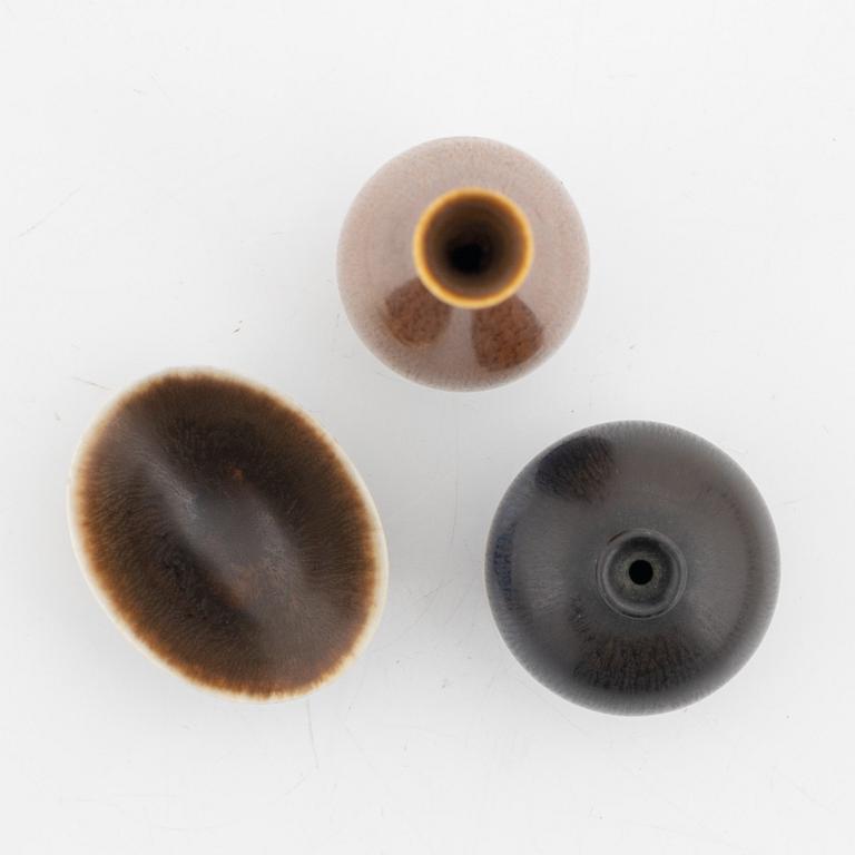 Berndt Friberg, a set of two miniature vases and a bowl, Gustavsberg studio, Sweden 1957.