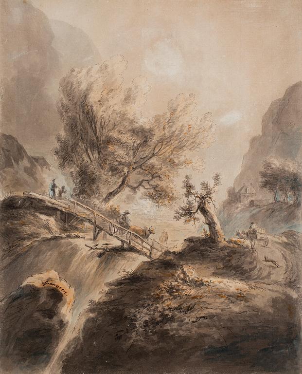 Lorentz Sparrgren, Landscape with figures and animals by the river.