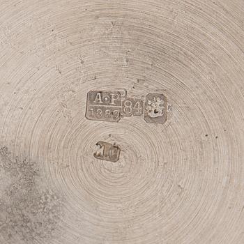 Two tea glass holders in silver, one with mark of Ivan Saltykov, Moscow 1889, the other one marked Moscow 1908-1917.