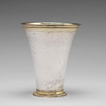 210. A Swedish 18th century parcel-gilt silver beaker, mark of Peter Gadd, Kristianstad 1776.