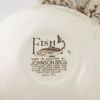 Tallrikar 10 st, fat och skål, flintgods, "Fish", Johnson Brothers, England.