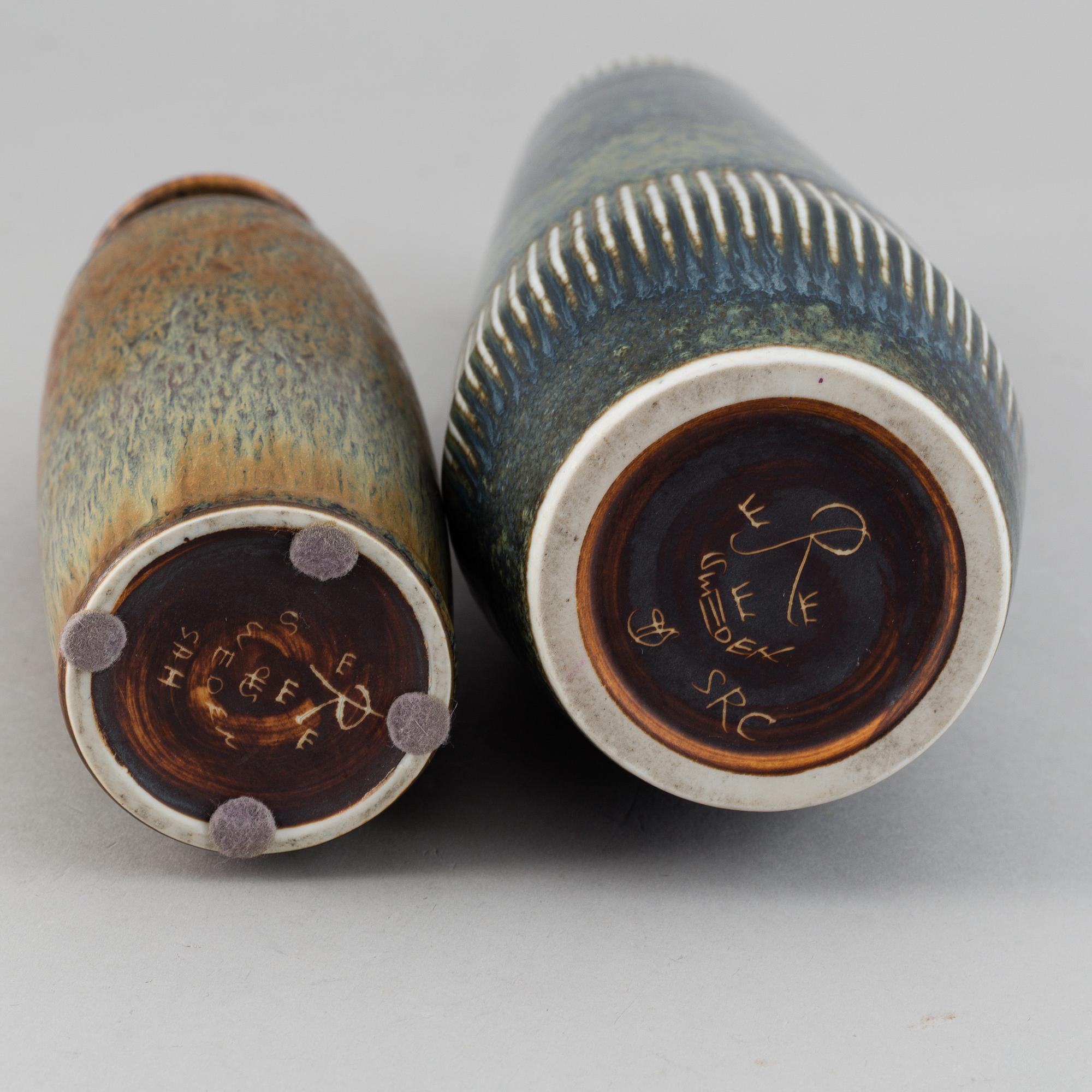CARL-HARRY STÅLHANE, two stoneware vases, Rörstrand.
