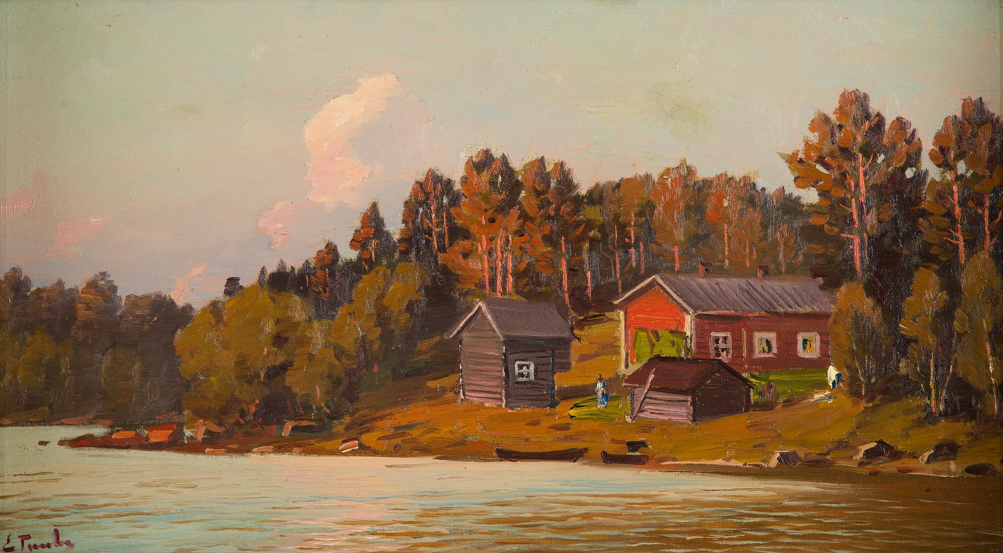 Eugen Taube, Shore Houses in Evening Light.