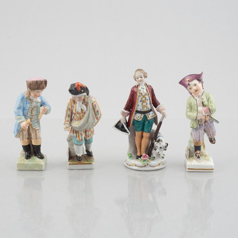 13 Rococo-style porcelain figurines, including Meissen, KMP & Sitzendorf, Germany, 19th-20th century.