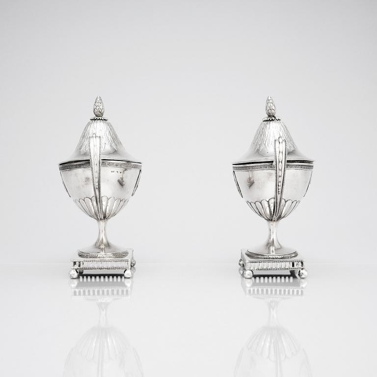 A pair of Gustavian silver sugarbowls, mark of Mikael Nyberg, Stockholm 1791.