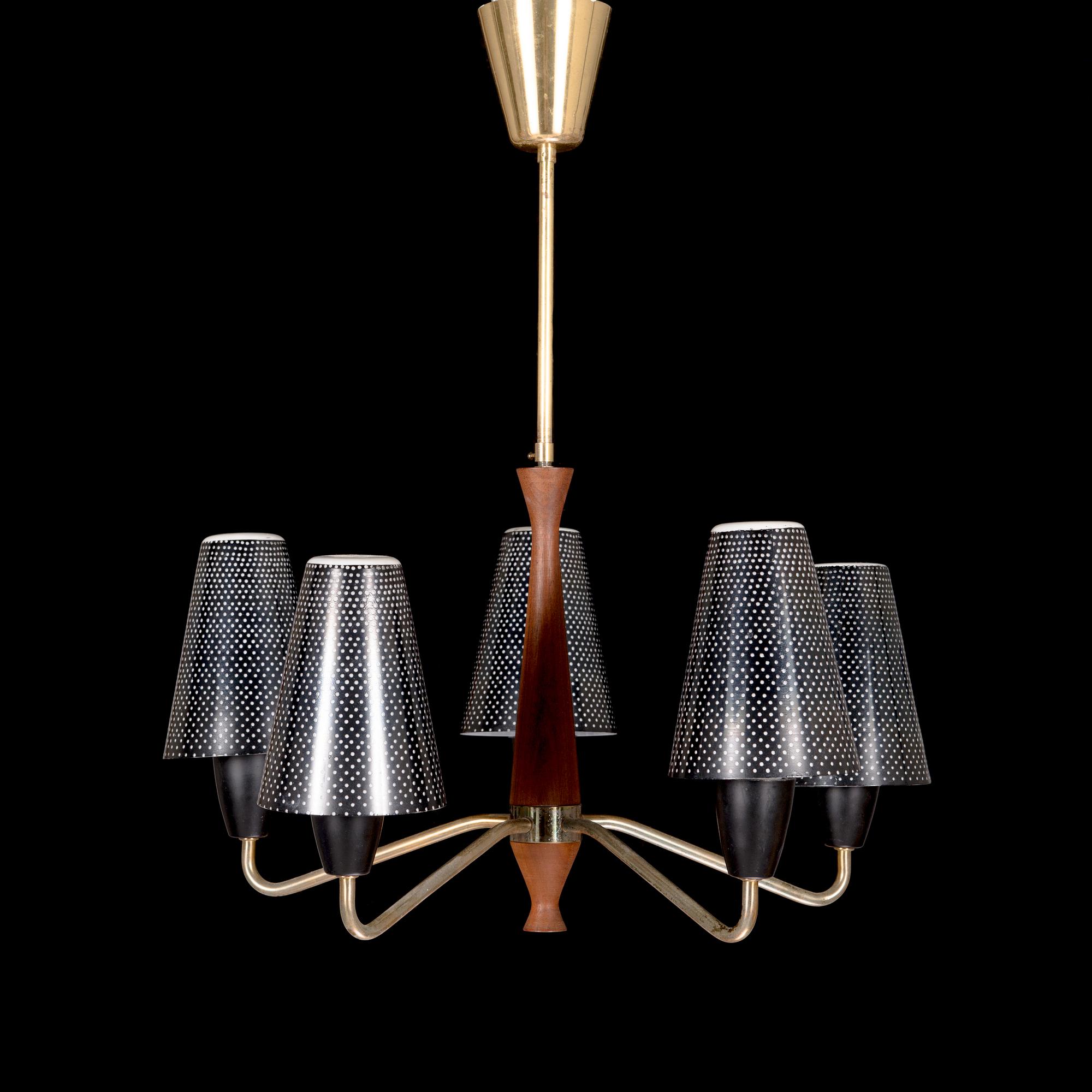 A 1950s-60s five-armed pendant ceiling light.