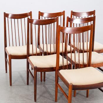 ARNE VODDER, stolar, 6 st, palisander, 1960-tal, Cites-intyg medföljer.