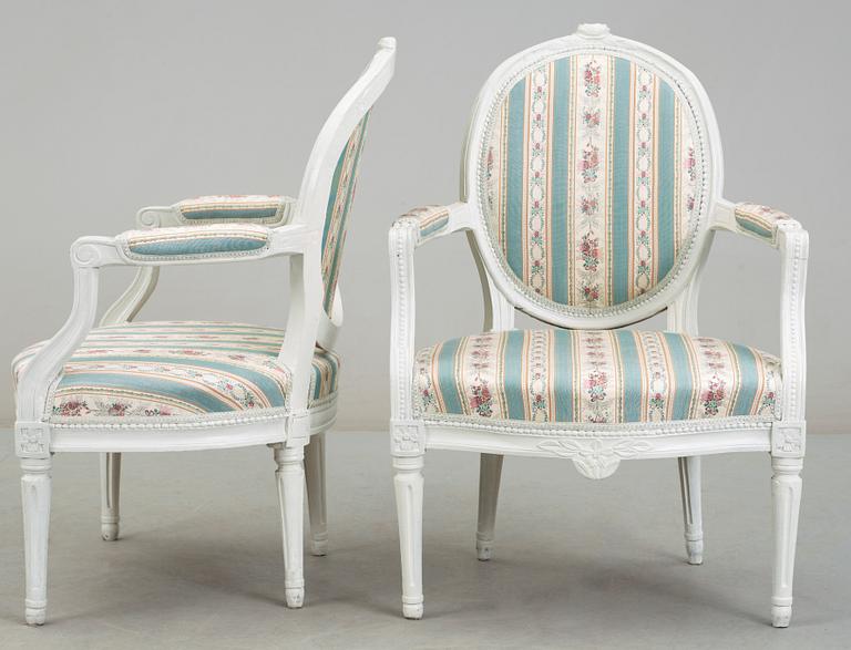 A pair of Gustavian late 18th century armchairs.