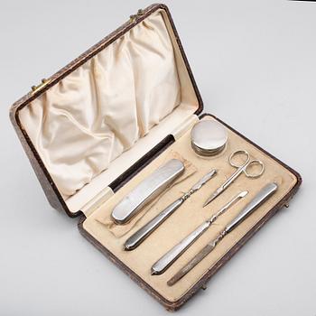 TOILETTESET, 5 delar, silver, Birmingham 1933.