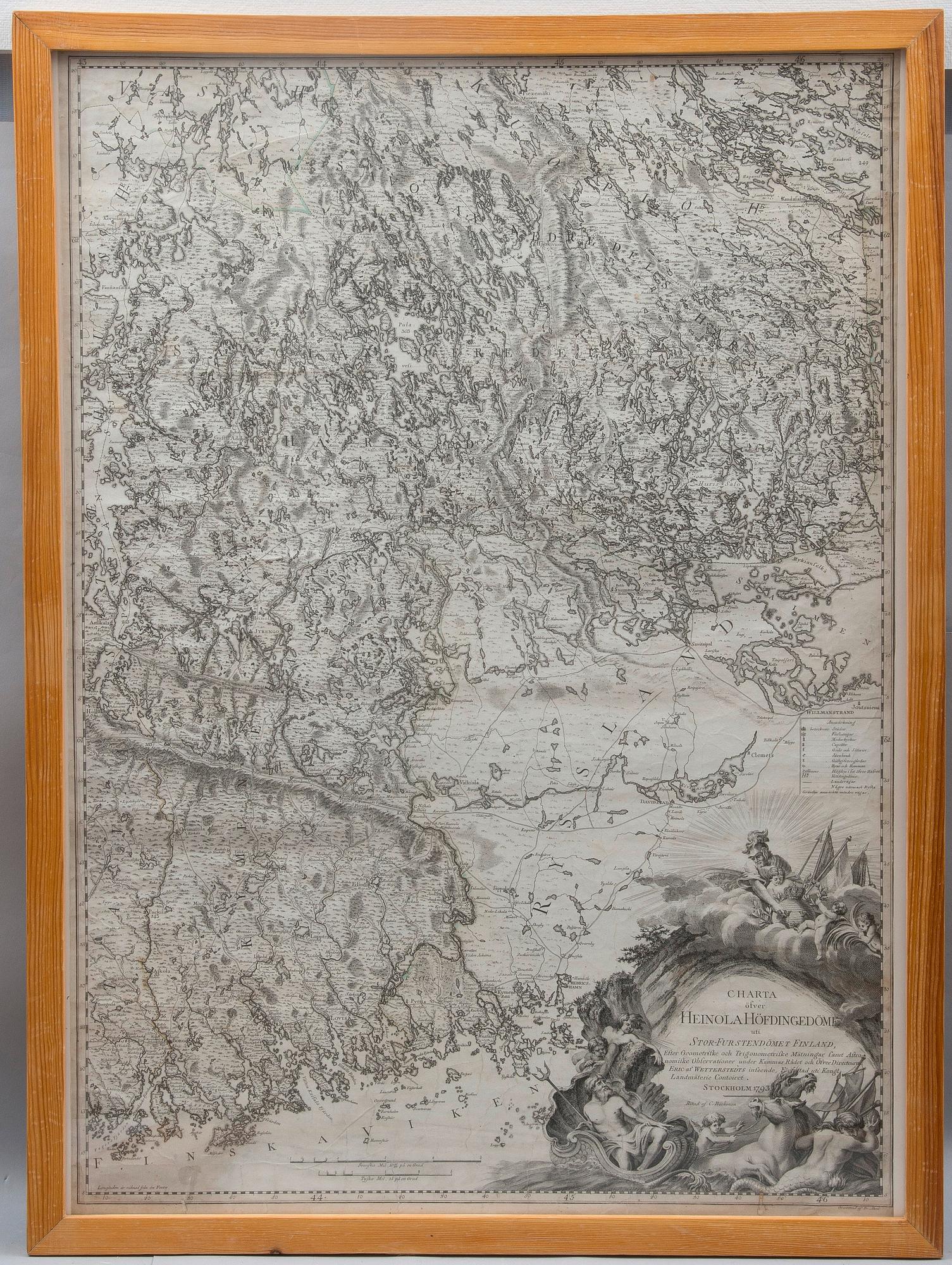 KARTTA. Charta öfver Heinola Höfdingedömme.  Eric af Wetterstedt, C. Beckman, Stockholm 1793.