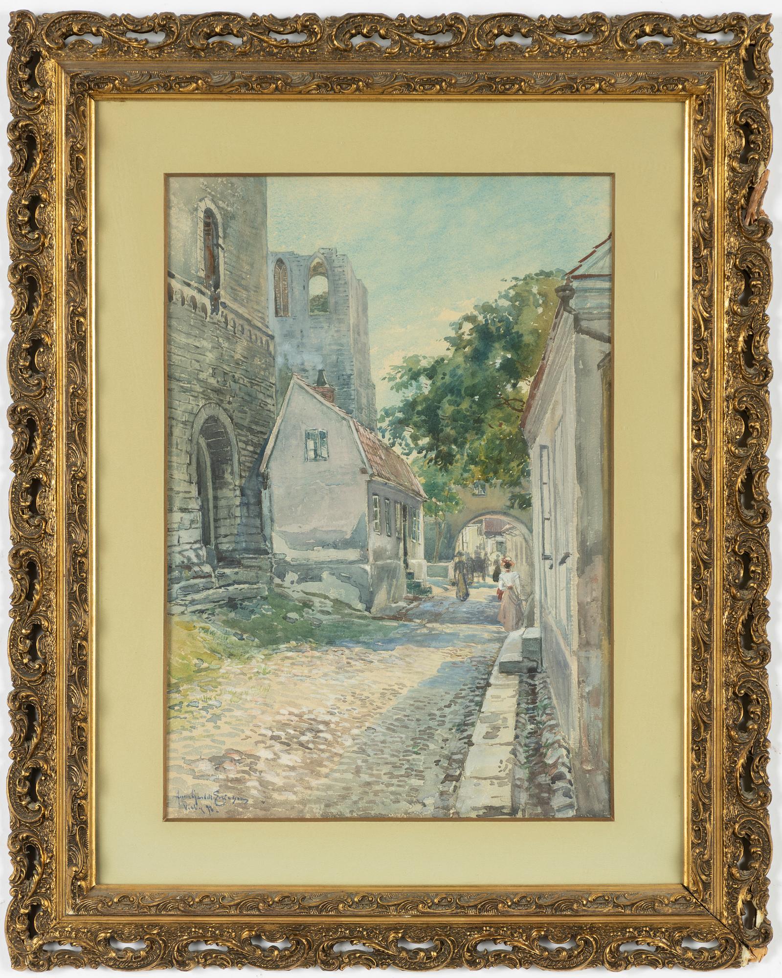 Anna Gardell-Ericson, Motiv från Visby, St Hansgatan med Drotten och St Lars ruin.