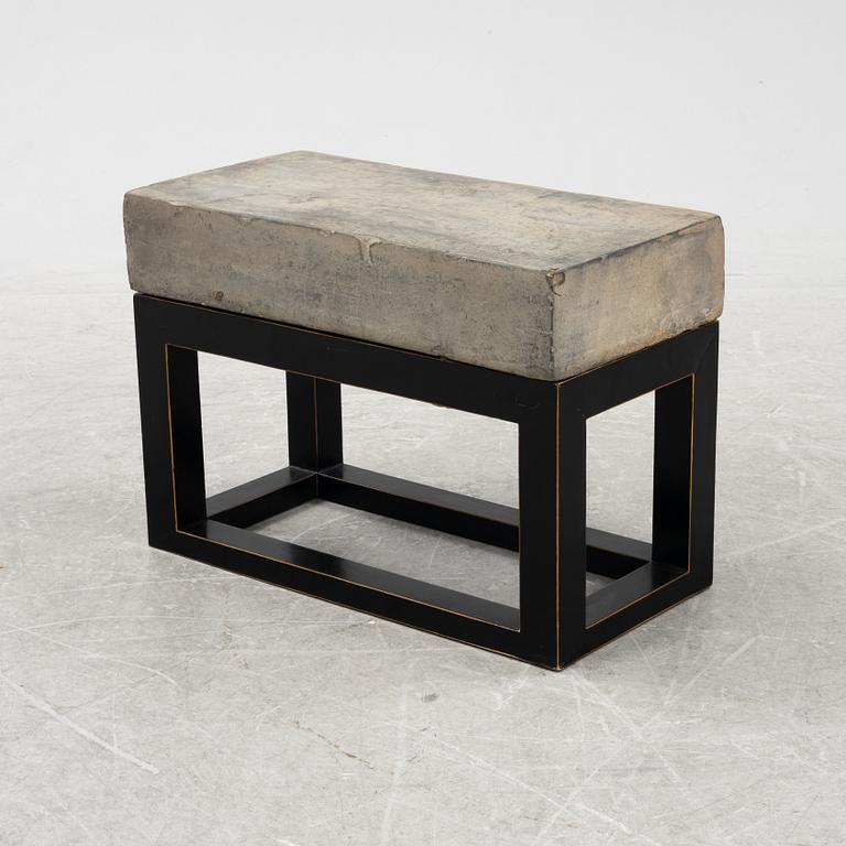 A concrete and wood sidetable/bench, Walles & Walles.