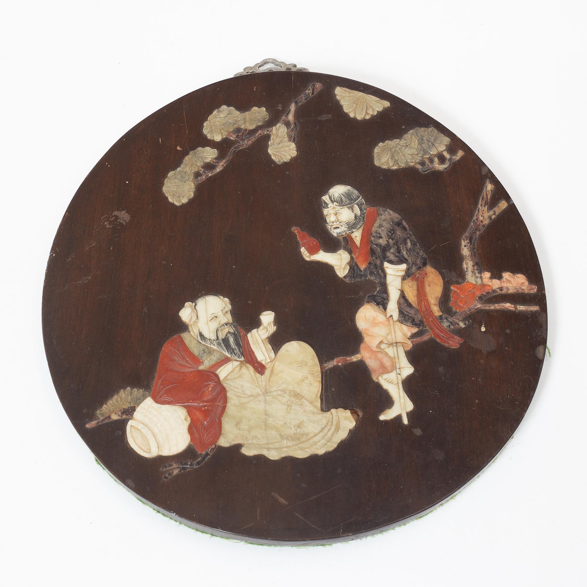 A Chinese panel with stone inlay, Qing dynasty, 19th century.