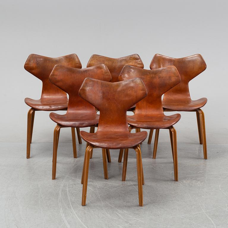 Arne Jacobsen, a set of six 'Grand Prix' chairs for Fritz Hansen, Denmark, 1950's-60's.