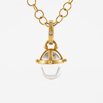 Pendant with chain in 18K gold featuring rock crystal and round brilliant-cut diamonds, Temple St Clair.