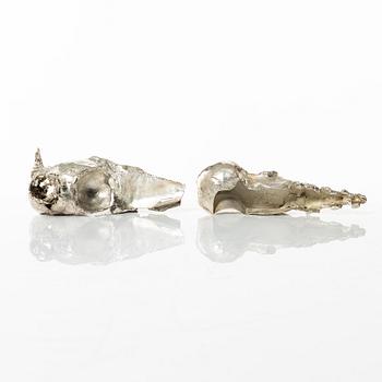 Lars Arby, skulpturer, 2 st, sterlingsilver, Göteborg 1982.