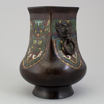 A japanese bronze vase with cloisonné, Meiji period (1868-1912).