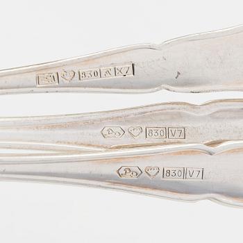 A 56-piece set of 'Chippendale' silver cutlery,  Auran Kultaseppä, Turku and Kultakeskus Hämeenlinna 1975-82.