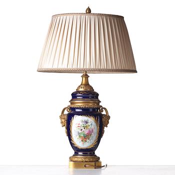 A French bronze mounted porcelain table lamp, late 19th Century, signed Thuilier.