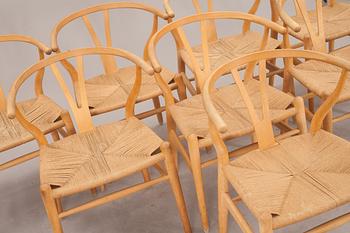 KARMSTOLAR, 8 st, Hans J Wegner, "Y-stolen", Carl Hansen & Son, Odense.