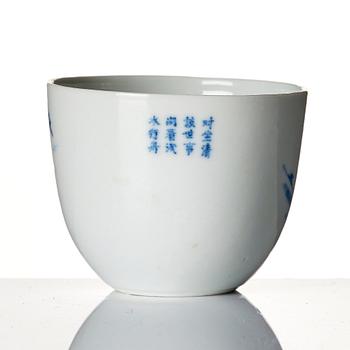 An elegant blue and white cup, Qing dynasty, 19th century.