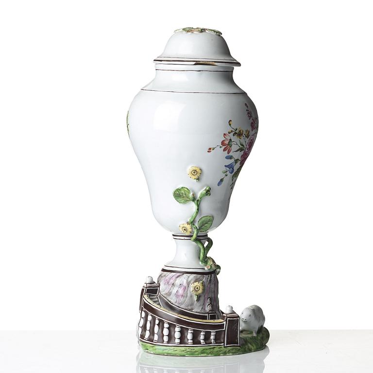 A Marieberg faience vase with cover, 18th Century.