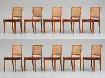 A set of 10+2 dining chairs, Denmark 1940's.