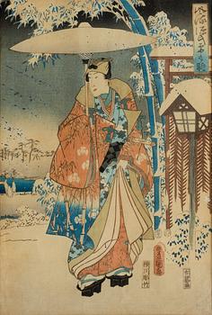 Utagawa Hirogshige I, in collaboration with Toyokuni III, after. A Japanese coloured woodblock print, 19th century.