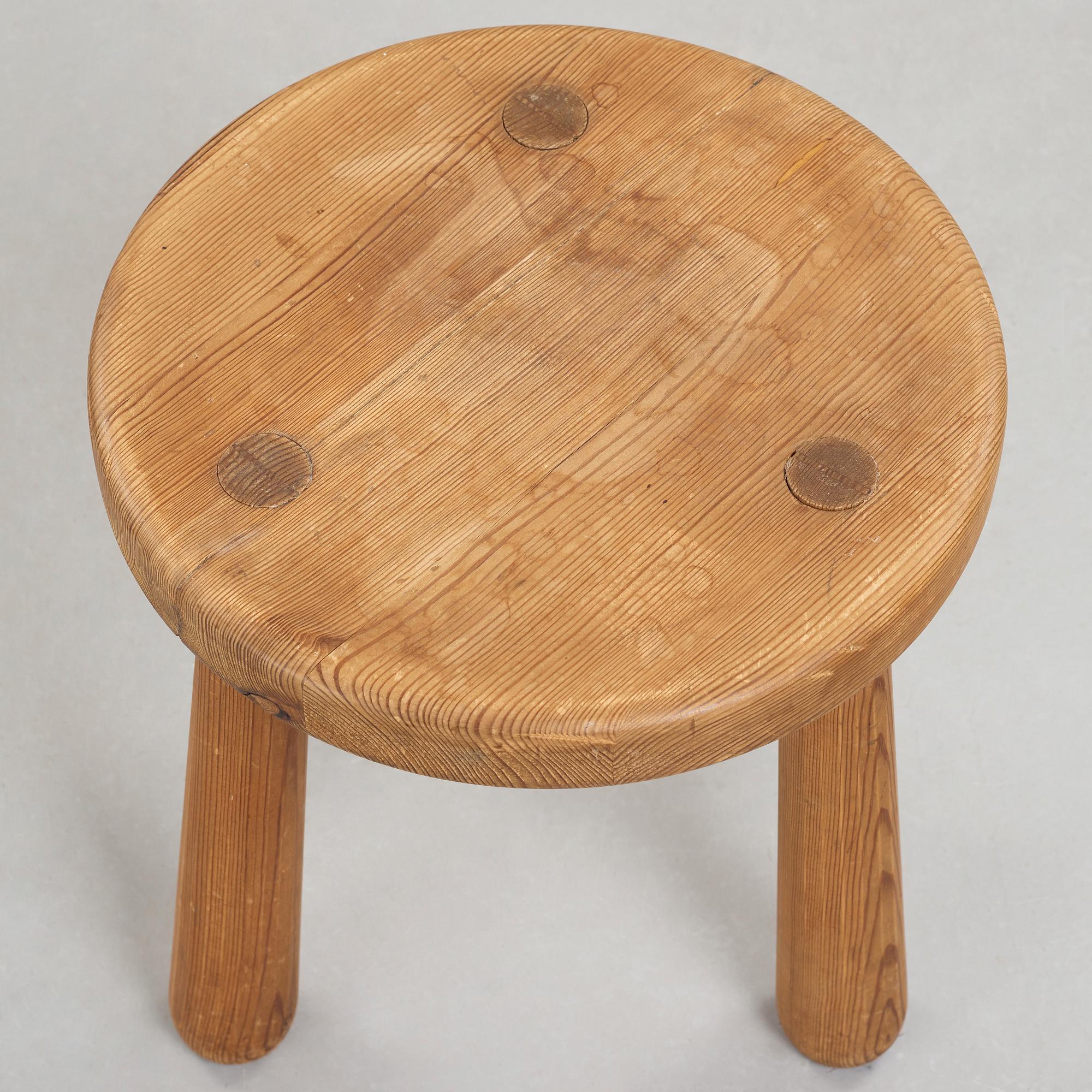 Axel Einar Hjorth, a stained pine 'Utö' stool, Nordiska Kompaniet, Sweden, 1930's.