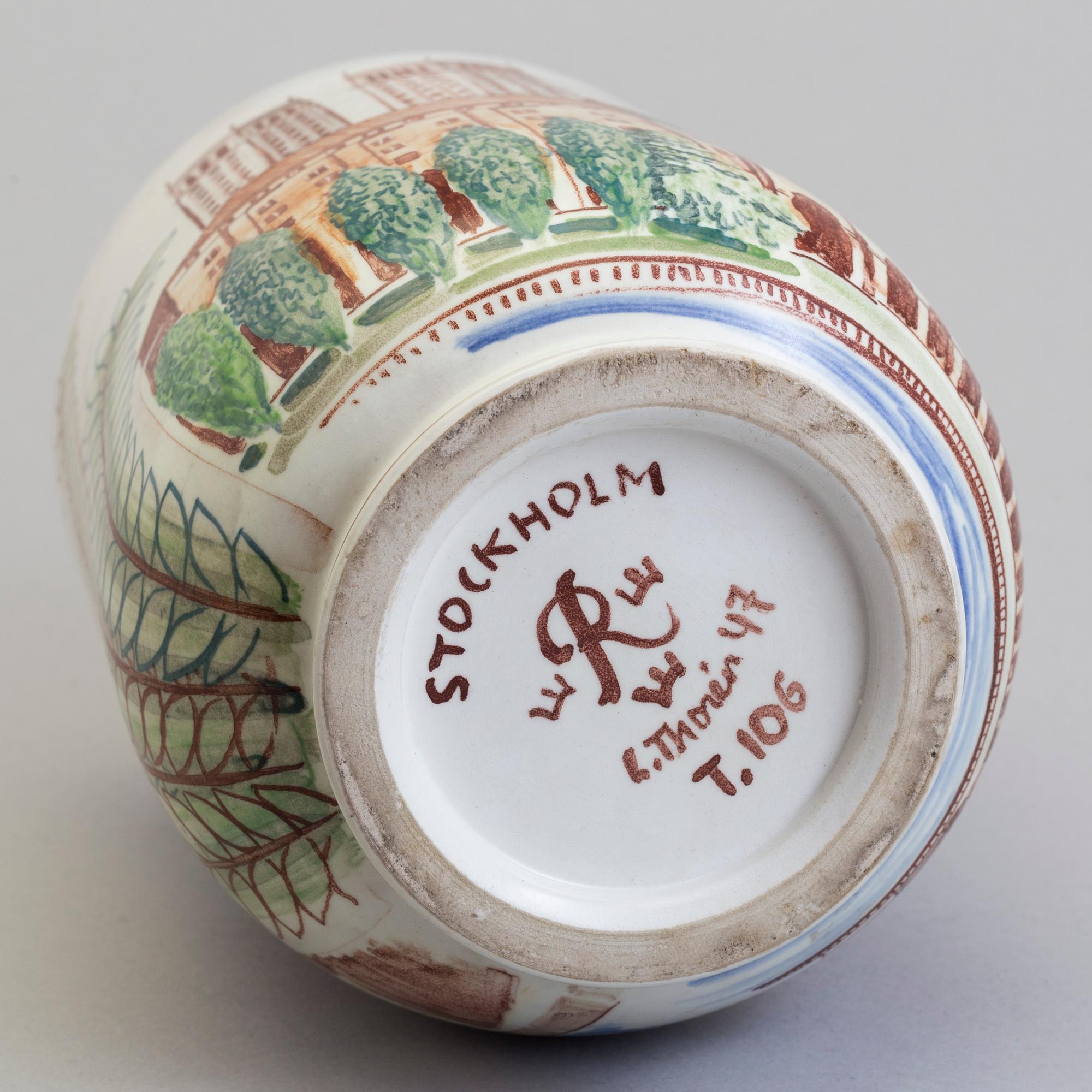 LARS THORÉN, urna med lock, stengods, Rörstrand -47.