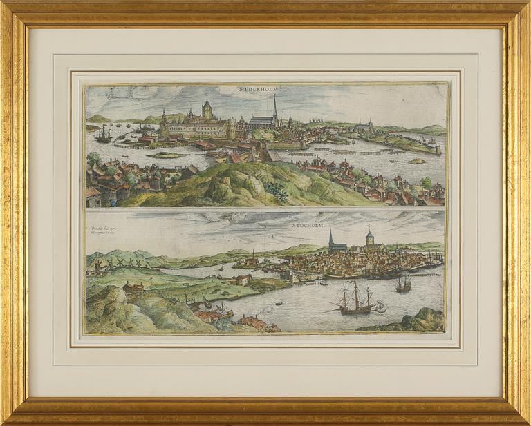 KARTA, kopparstick, handkolorerat, Georg Braun & Franz Hogenberg, efter.