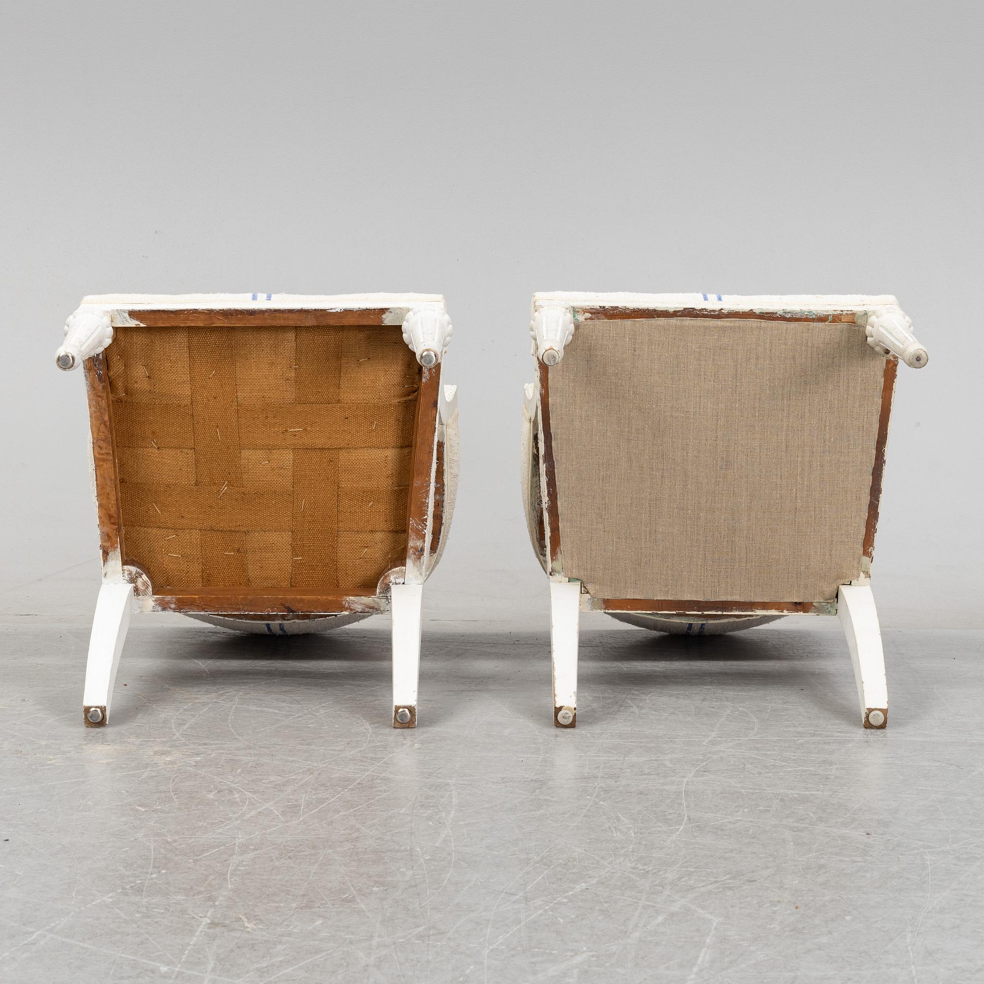 A pair of Gustavian style armchairs from around year 1900.