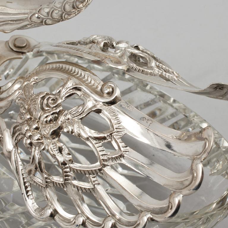 SALTKAR, silver och glas, importstämplad, 1900-talets andra hälft.