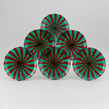 Six glass plates, Murano, Italy.