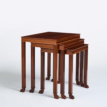 Axel Einar Hjorth, a set of three occasional palisander tables, "Caesar", ordered as a special commission, Nordiska Kompaniet, Sweden 1937.